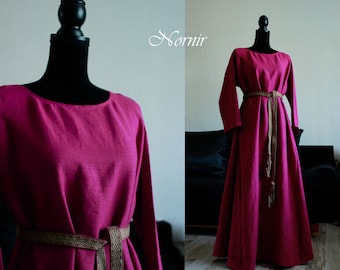 Raspberry linen dress