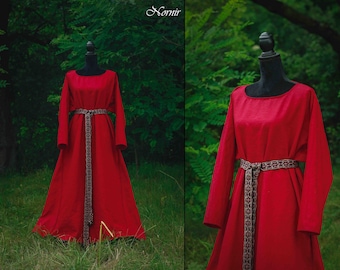 Red linen dress