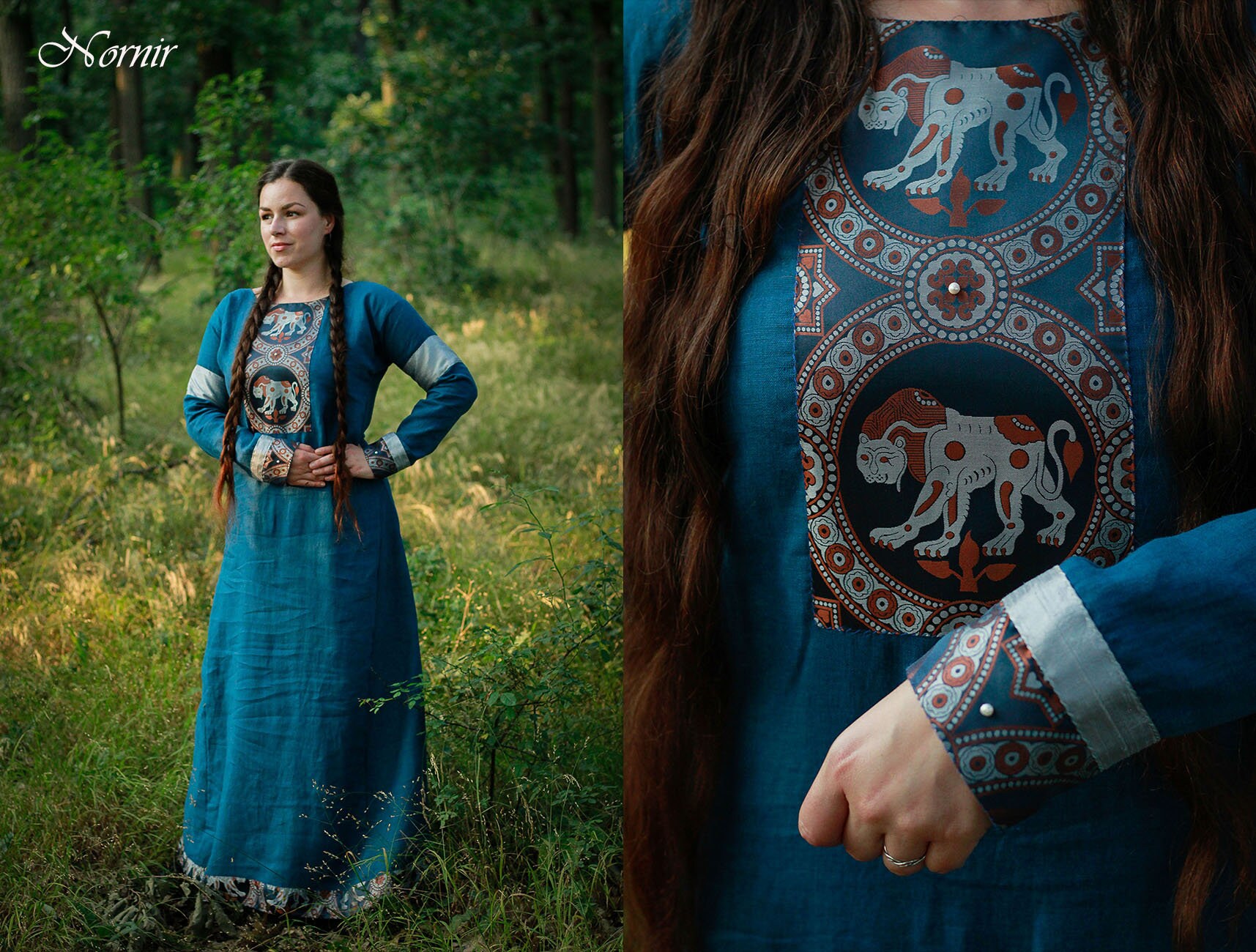 Linen Dress With Byzantine Lions Damask Silk and Pearls / - Etsy