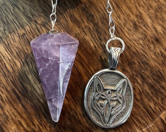 Amethyst Crystal & Celtic Wolf Pendulum | Healer’s Tool