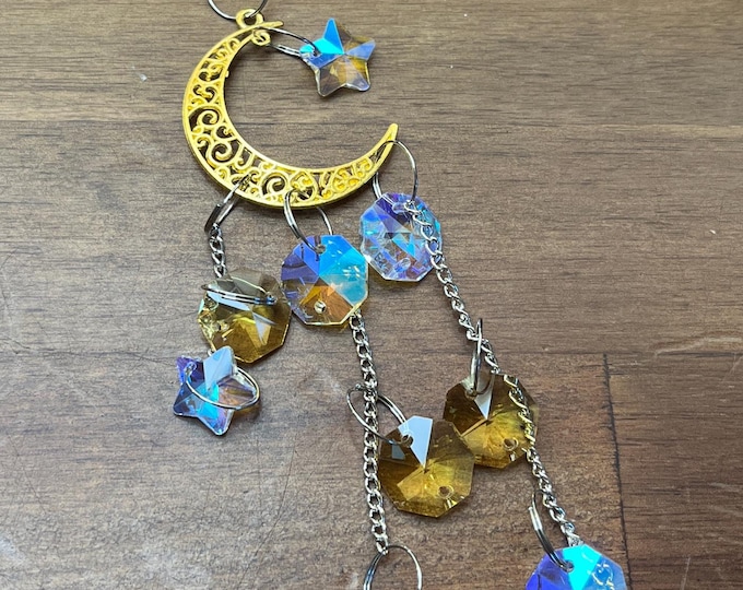 Sparkling Golden Cresent Moon Sun Catcher | Crystal Dazzler