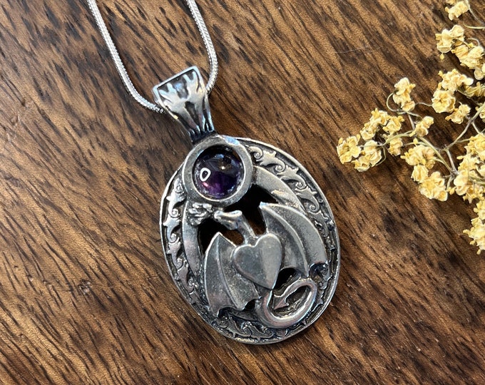 Dragon & Amethyst Amulet Necklace for Strength
