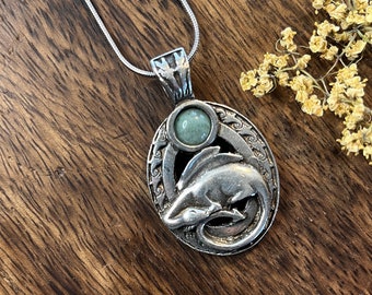 Dreaming Dragon & Green Aventurine Amulet Necklace