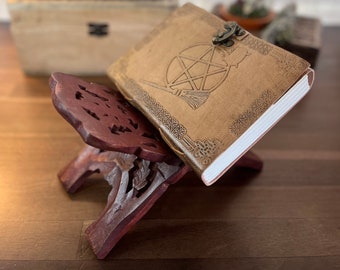 Journal Set | Magickal Cauldron Leather Journal & Wooden Book Stand Set | Apothecary Herbal Book | Grimoire Set | BOS