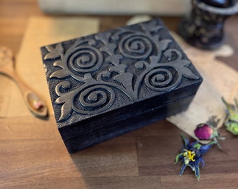 Black Tree of Life Spiral Wooden Apothecary Box