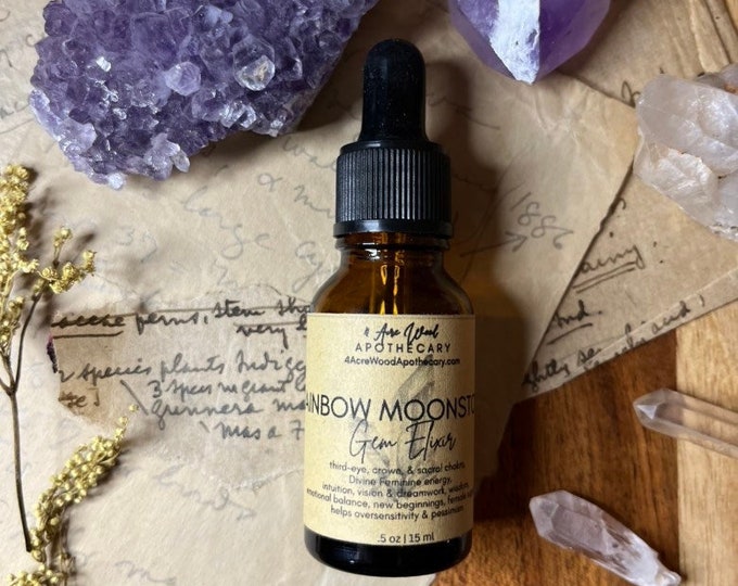 Rainbow Moonstone Gem Elixir | Crystal Essence | Calming | Moon Energy | Hormonal Support