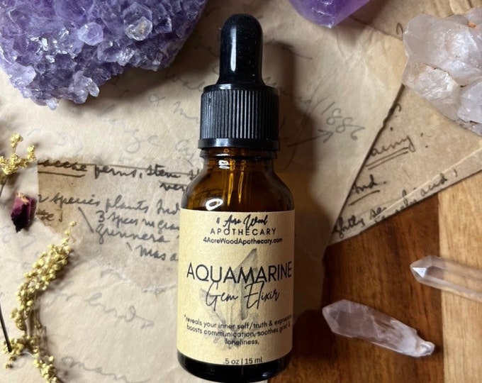 Aquamarine Gem Elixir | Crystal Essence | True Self | Grief | Calming | Courage