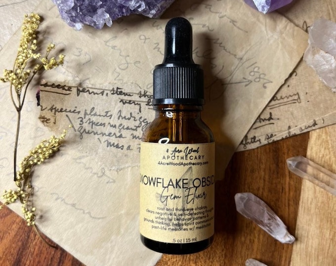 Snowflake Obsidian Gem Elixir | Crystal Essence | Peace | Grounding | Ancestral Connection | Happiness