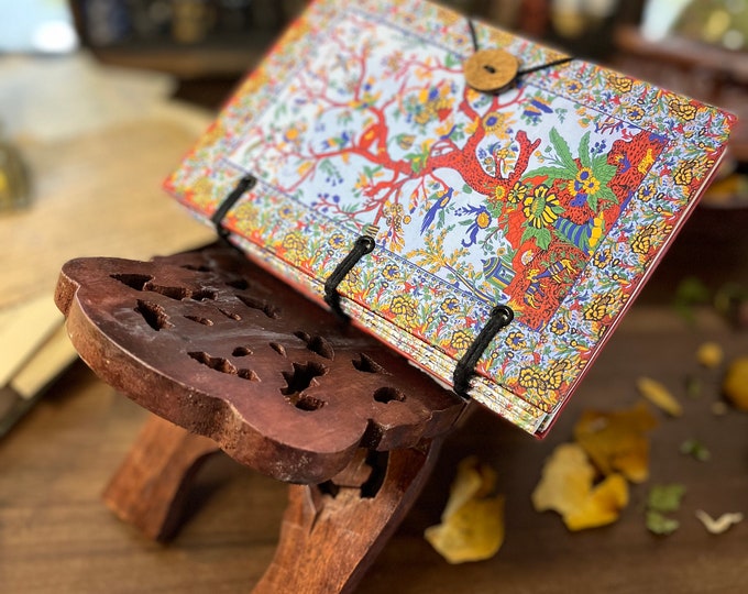 Journal Set | Tree of Life Blank Book and Wooden Book Stand Set | Herb Book | Grimoire | BOS