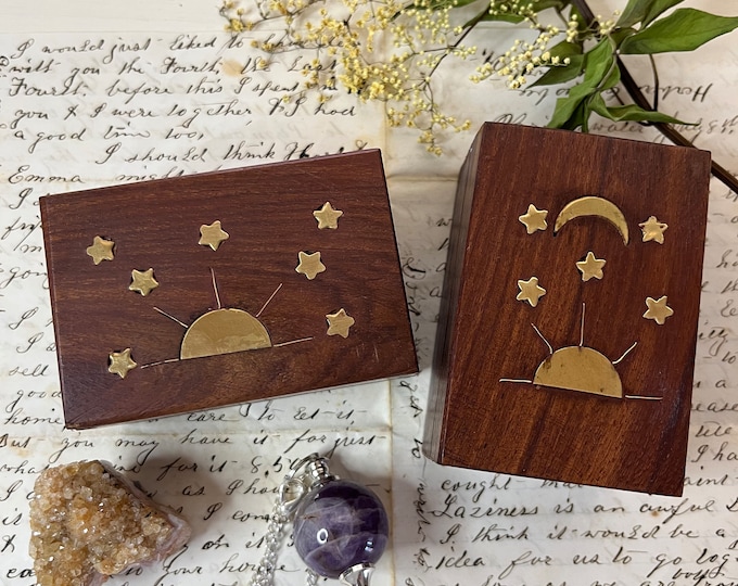 Small Wooden & Brass Celestial Box | Jewelry Gift Box