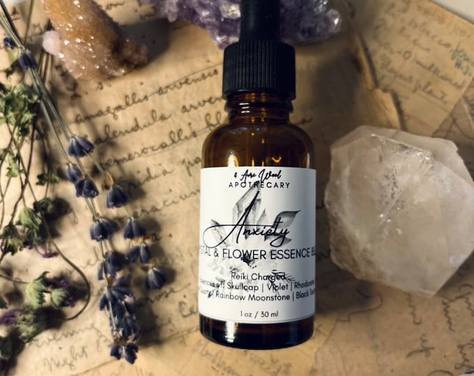 Anxiety Support Flower & Crystal Essence Blend | Gem Elixir Blend | Reiki Infused
