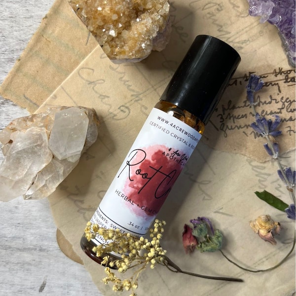 Root Chakra Anointing Rollerball Oil | Grounding Earth Oil | Reiki, Herb, and Crystal Infused Oil