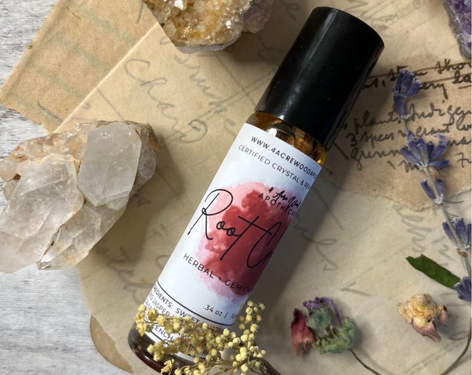 Root Chakra Anointing Rollerball Oil | Grounding Earth Oil | Reiki, Herb, and Crystal Infused Oil