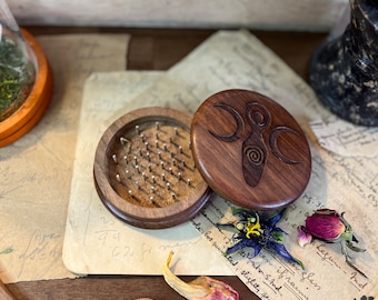 Wooden Triple Moon Goddess Herb Grinder