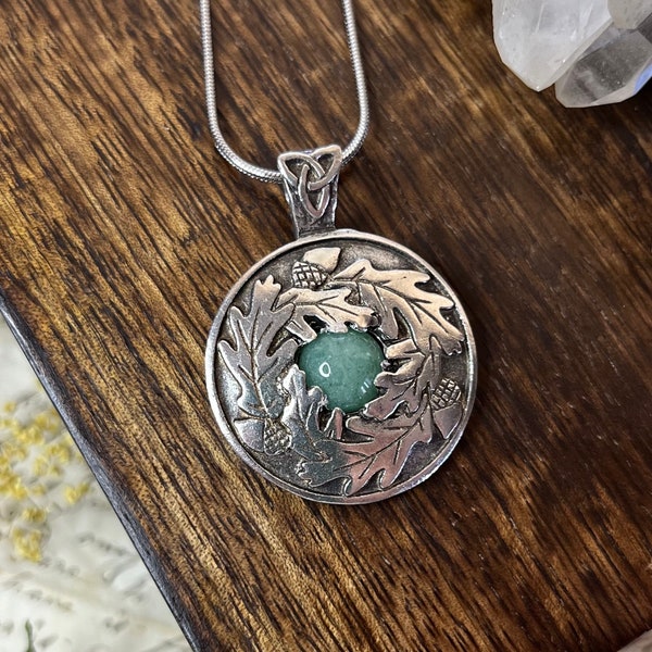 Abundance Necklace with Green Aventurine, Oak Leaves, and Acorns