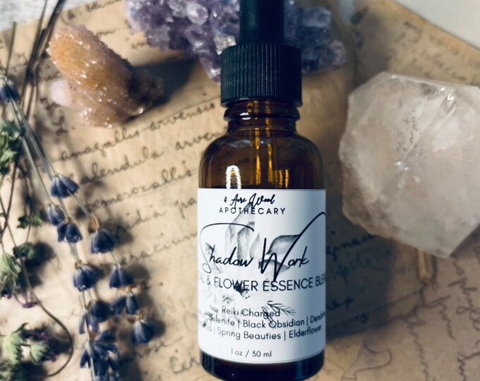 Shadow Work Flower & Crystal Essence Blend | Gem Elixir Blend | Reiki Infused