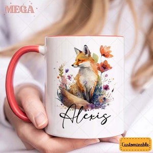 Personalized Fox Mug, Cute Fox Mug, Fox Coffee Mug, Fox Mug, Gift for Fox Lover, Custom Fox Mug 001183