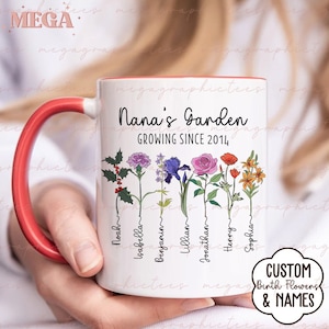 Personalized Grandma&#39;s Garden Mug, Custom Birth Flowers and Names, Personalized Names Flowers, Mama&#39;s Garden Mug 001278