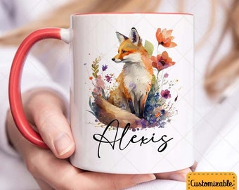 Personalized Fox Mug, Cute Fox Mug, Fox Coffee Mug, Fox Mug, Gift for Fox Lover, Custom Fox Mug 001183