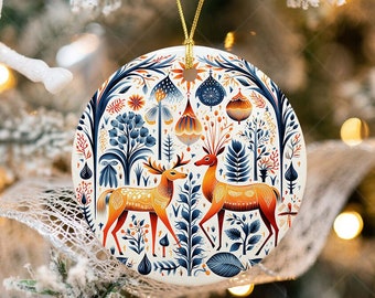 Vintage Nordic Christmas Ceramic Ornament, Scandinavian Christmas Ornament, Scandinavian Couple Keepsake L00256