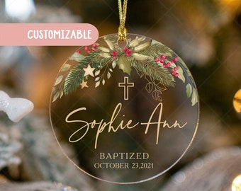 Personalized Baptism Acrylic Ornament, Custom Christening Ornament, Baptism Gift for Girl, Gift for Godddaughter L00189