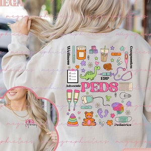 Personalisiertes Pädiatrischer Krankenschwester-Hemd / Sweatshirt, PEDS-Hemd, pädiatrisches RN-Hemd 002193 Bild 1