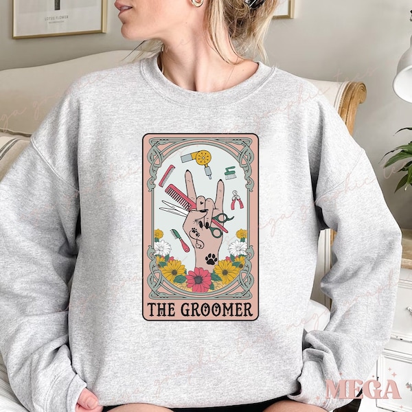 Pet Grooming Sweatshirt, Dog Groomer Sweatshirt, Groomer Tarot Card Sweatshirt, Gift for Dog Groomer, Dog Lover Sweatshirt 000968