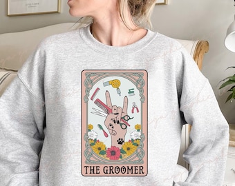 Pet Grooming Sweatshirt, Dog Groomer Sweatshirt, Groomer Tarot Card Sweatshirt, Gift for Dog Groomer, Dog Lover Sweatshirt 000968