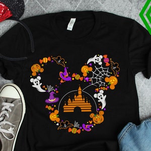 Disney Halloween Shirts | Mickey Head With Castle T-shirt, Sweater, Hoodie | Family Tee, WDW Disneyland Matching for Adults, Girls, Kids