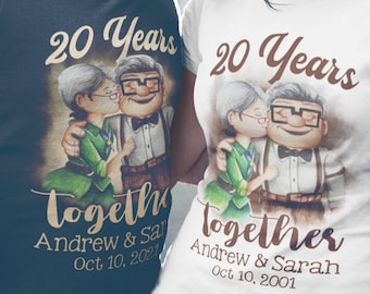Custom Anniversary Matching Shirts, Carl and Ellie 10, 20, 30, 40, 50  etc. Years Together, His and Hers Up Honeymoon Vacation Gifts