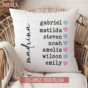 Almohada de Madrina personalizada, almohada de madrina personalizada, regalos de madrina con nombre de nietos, recuerdo de madrina personalizado 003335