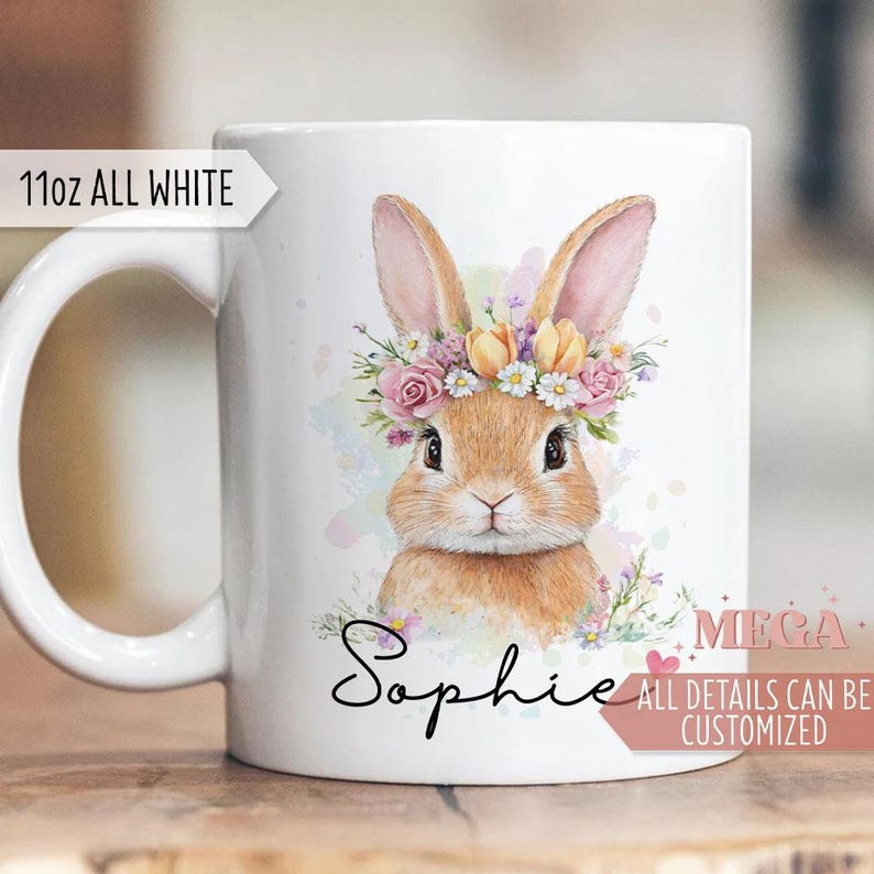 Pink Rabbit Cup Personalized Rabbit Mug, Easter Bunny Mug, Custom Bunny Mug 006721 - Etsy
