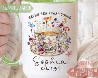 Taza de té Seven, taza personalizada para el 70 cumpleaños, regalo de cumpleaños número 006492