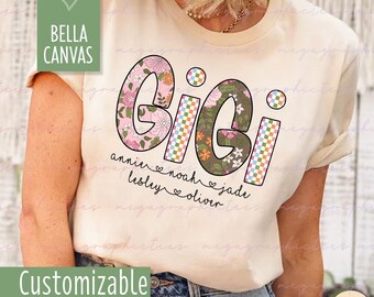 Gepersonaliseerde preppy Gigi-shirt, Gigi-shirt met bloemen, cadeau voor Gigi, cadeau voor oma, Wildflowers oma-shirt 002784