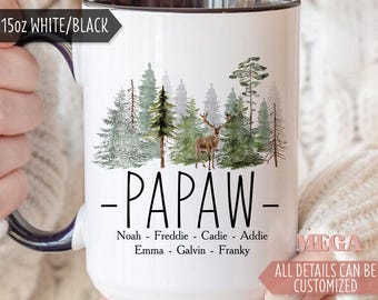 Papaw Coffee Mug, Personalized Papaw Mug, Grandpa with Kids' Names Mug, Custom Father's Day Gifts 007350