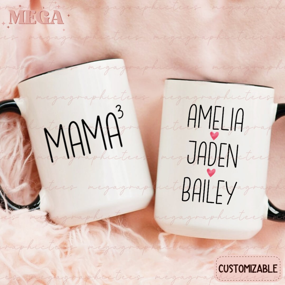 Three Mama Unity Personalized Mama of 3 Mug, Mama of Three Mug, Mom of Three Mug, Mama ...