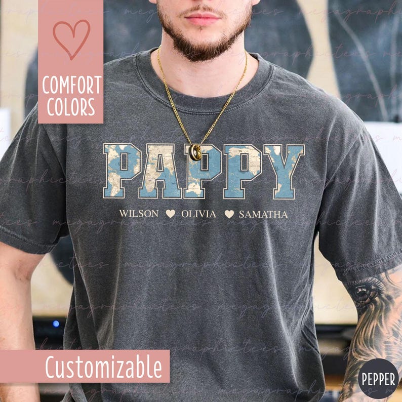 Comfort Colors Pappy Shirt, Personalized Pappy Shirt, Custom Pappy ...