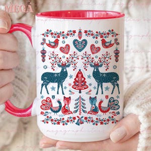 Scandinavian Mug, Scandinavian Christmas Mug, Scandinavian Folk Art Mug, Norwegian Folk Art Mug 001093