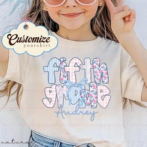 Fifth Grade Girl Shirt, Personalized 5th Grade Girl Shirt, Coquette Back to School Shirt for Girls, Custom Grade 5 Kid Shirt 004090