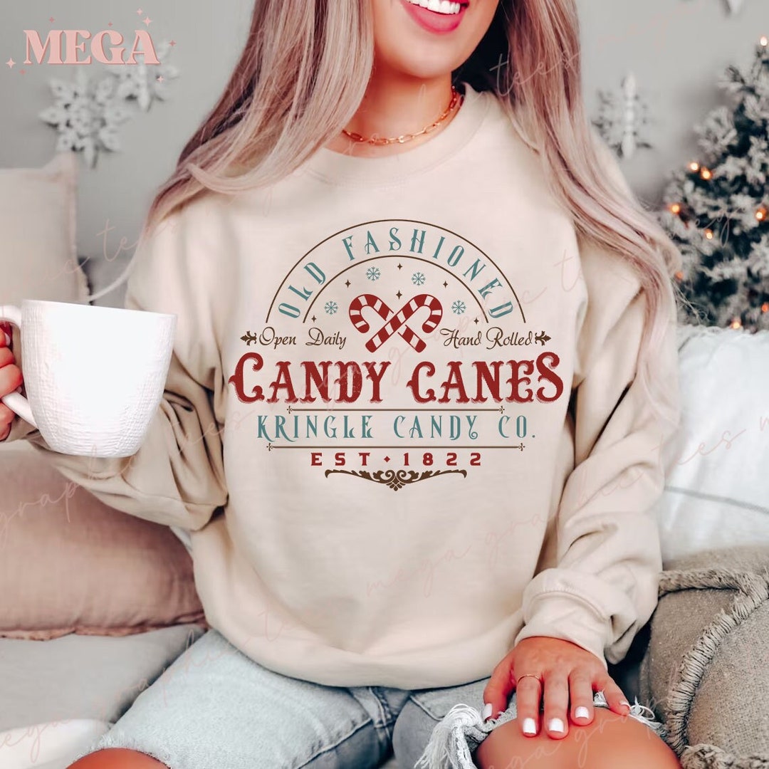 Candy Canes Sweatshirt, Candy Canes Christmas Sweatshirt, Vintage Christmas Sweatshirt, Candy