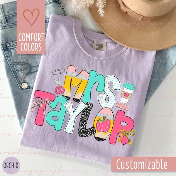 Camiseta personalizada para profesor, camiseta con nombre personalizado para profesor, camiseta de colores cómodos para profesor 003927
