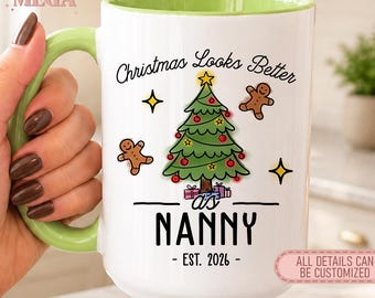 Christmas Nanny Mug, Personalized Promoted to Nanny Gift, Custom Grandma to Be Gift, New Grandma Pregnancy Announcement Gift MD00589
