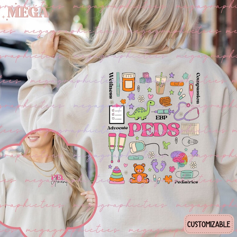 Personalisiertes Pädiatrischer Krankenschwester-Hemd / Sweatshirt, PEDS-Hemd, pädiatrisches RN-Hemd 002193 Bild 1