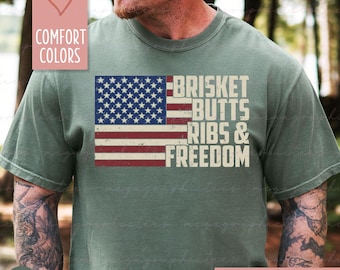 Comfort Colors BBQ Shirt With American Flag, Grilling Gifts For Grill Dad, Meat Smoker Grill Shirt, Funny Chef Shirt, BBQ Smoker Gift 003378
