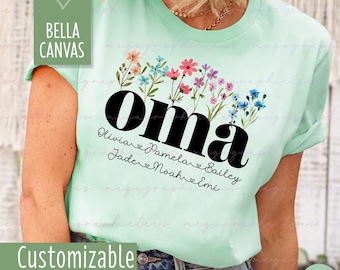 Custom Oma Shirt, Personalized Wildflowers Oma Shirt, Floral Oma Shirt, Oma with Kids Gifts, Gift for Oma 003129