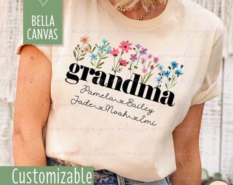 Custom Grandma Shirt, Personalized Wildflowers Grandma Shirt, Floral Grandma Shirt, Grandma with Kids Gifts 003127