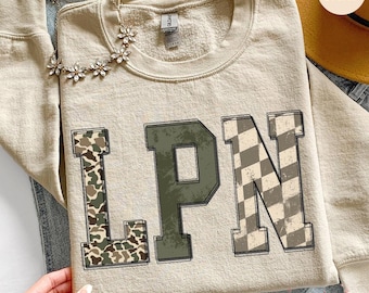 LPN Sweatshirt, Camo Checkered LPN Shirt, Licensed Practical Nurse Shirt MP00577