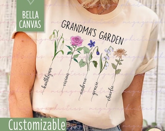 Personalized Grandma Shirt, Grandma's Garden Shirt, Custom Birth Month Flower Shirt, Personalized Kids Names Shirt 002562