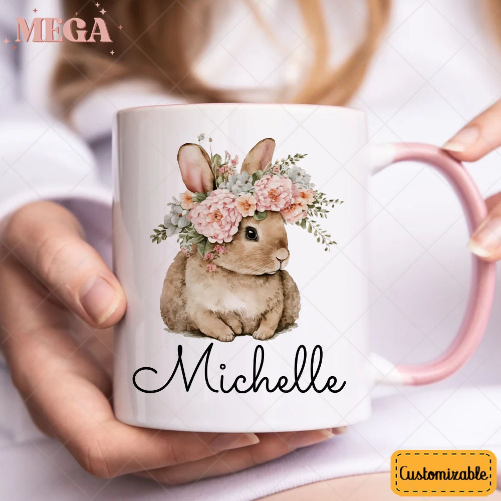 Personalized Rabbit Mug, Cute Rabbit Mug, Bunny Coffee Mug, Bunny Mug, Gift for Rabbit Lover, Custom Bunny Mug 001161