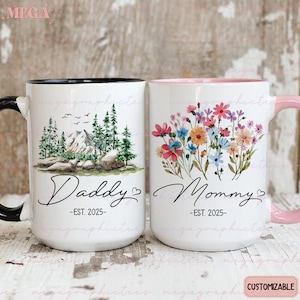 Mommy and Daddy Mugs, Promoted to Mom, Promoted to Dad, Parents Pregnancy Announcement Mug, New Mom Dad Gift 002697